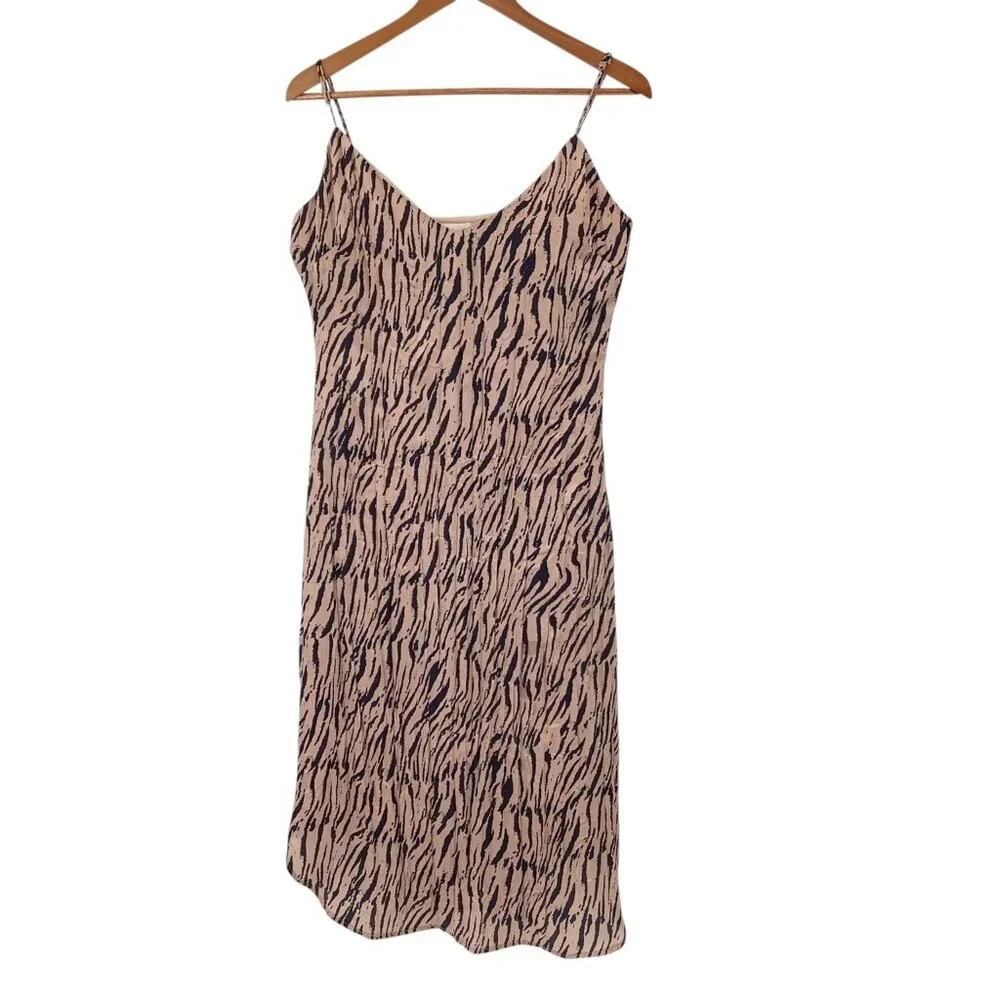 Le Lis Women's Black Tan Animal Print Slip Dress Large L Cami Asymmetrical Midi - Picture 1 of 4
